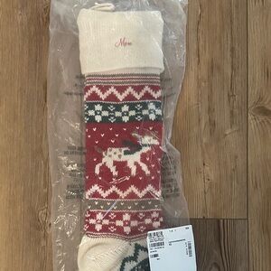 Pottery barn fair isle reindeer stocking with “mom” embroidery